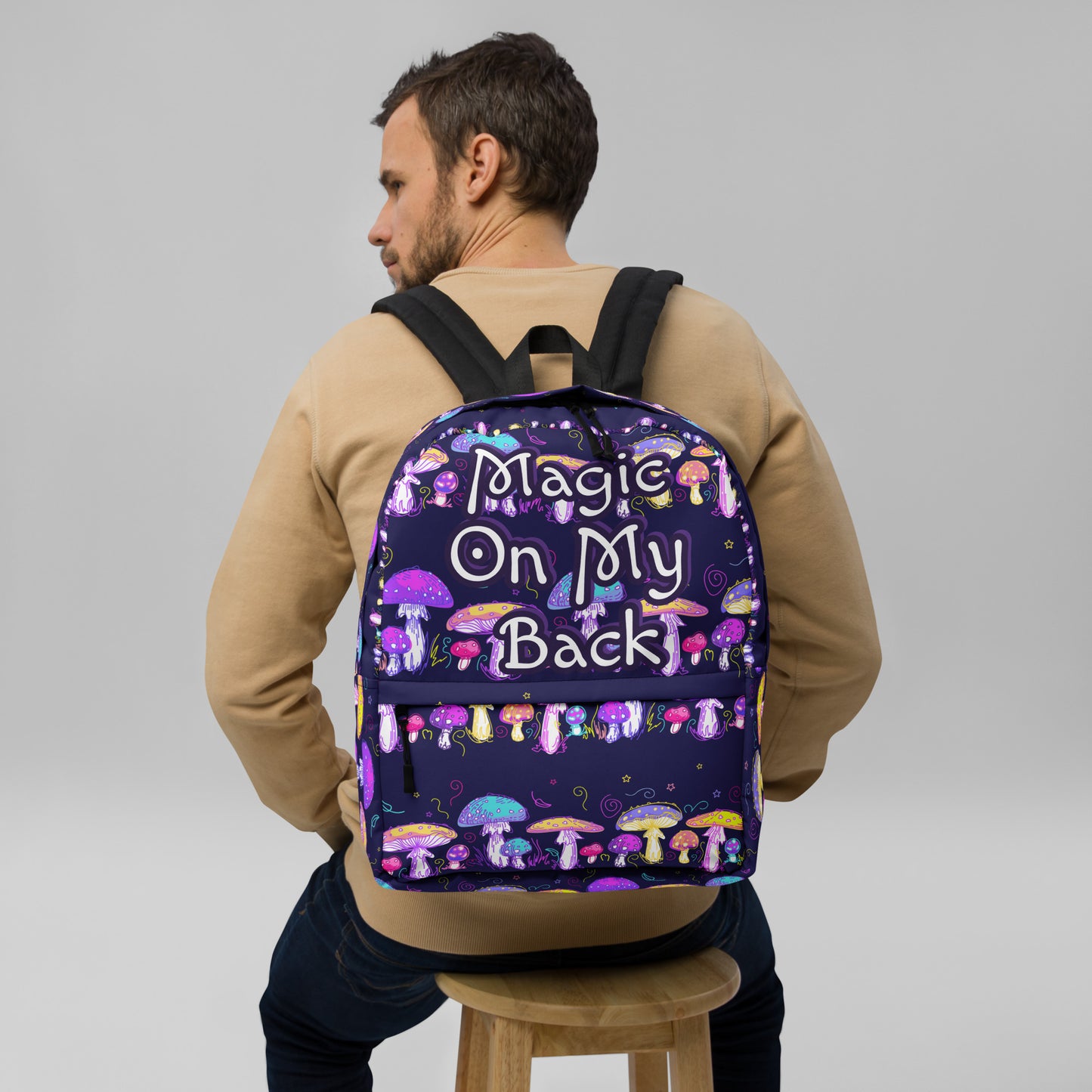 Magic on My Back Shroom Luxury Backpack | Festival Bag | Rave bag | Psychedelic Humor | Unisex Backpack | Overnight Bag