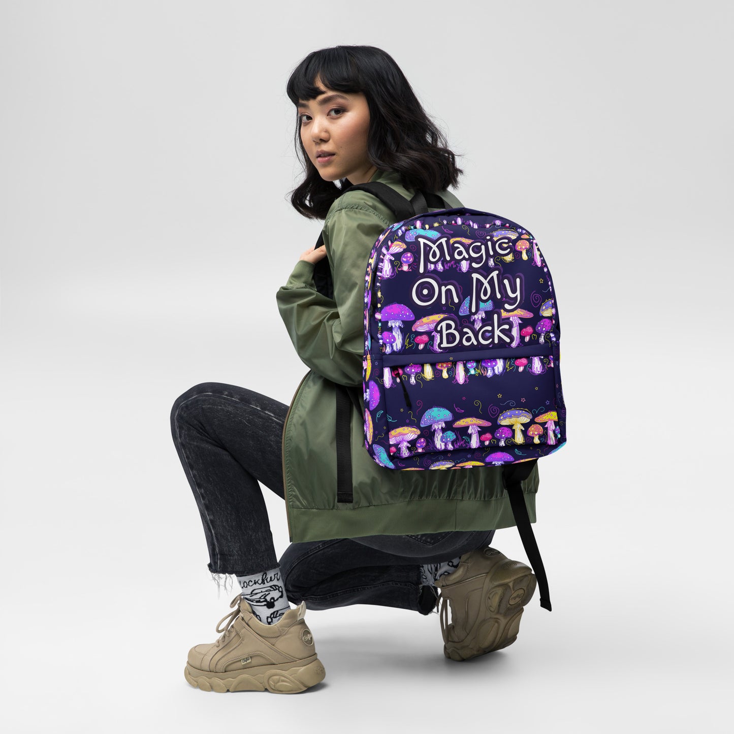Magic on My Back Shroom Luxury Backpack | Festival Bag | Rave bag | Psychedelic Humor | Unisex Backpack | Overnight Bag
