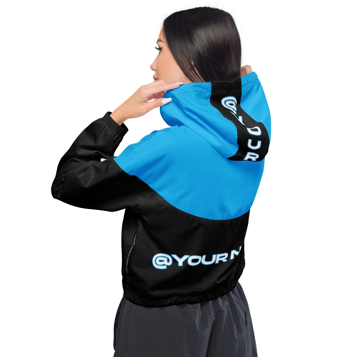 Onlyfans Personalized Custom Women’s cropped Windbreaker Jacket (Blue/Blk) - Attire T LLC