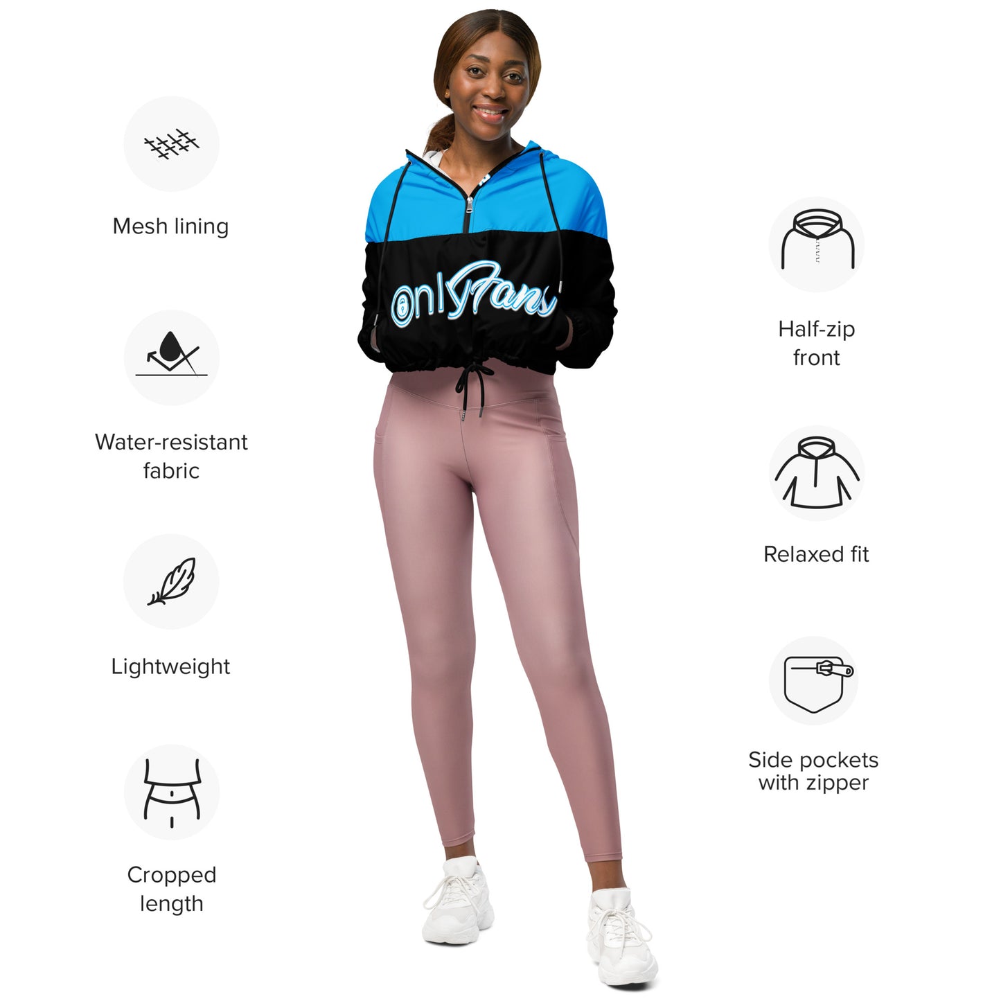 Onlyfans Personalized Custom Women’s cropped Windbreaker Jacket (Blue/Blk) - Attire T LLC