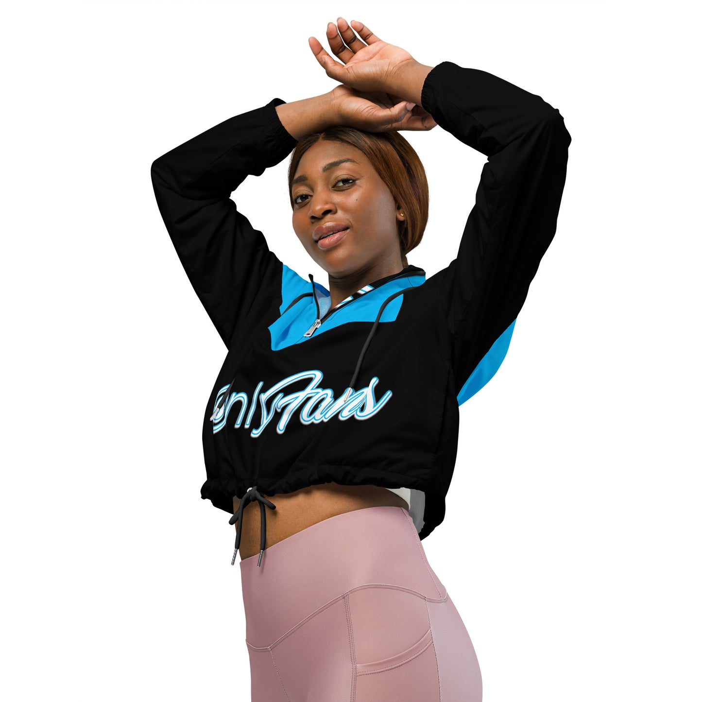 Onlyfans Personalized Custom Women’s cropped Windbreaker Jacket (Blue/Blk) - Attire T LLC