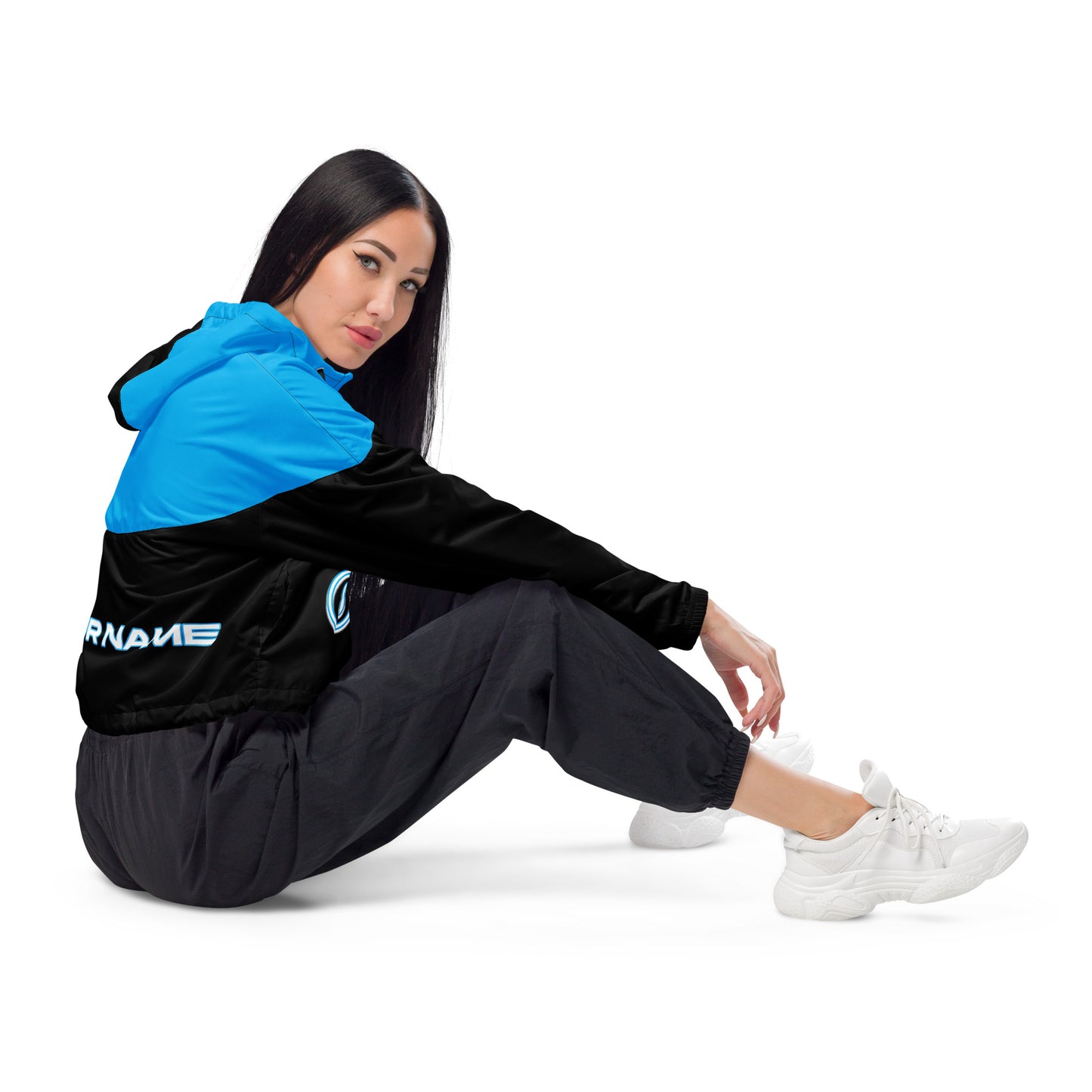 Onlyfans Personalized Custom Women’s cropped Windbreaker Jacket (Blue/Blk) - Attire T LLC