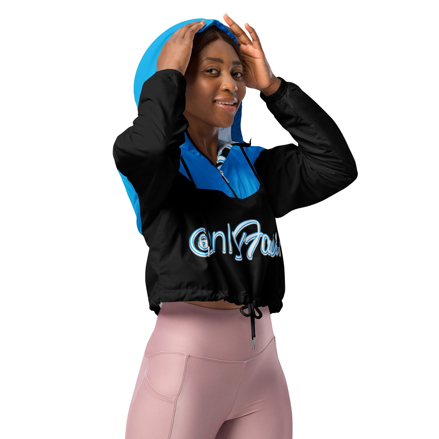 Onlyfans Personalized Custom Women’s cropped Windbreaker Jacket (Blue/Blk) - Attire T LLC