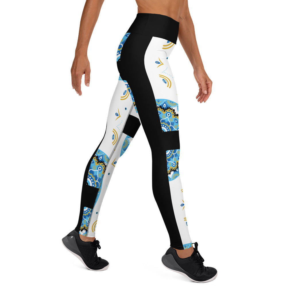 Evil Eye Bohemian Yoga Leggings, Gym, Workout tights, Protection Leggings, Stretch High Waist Leggings