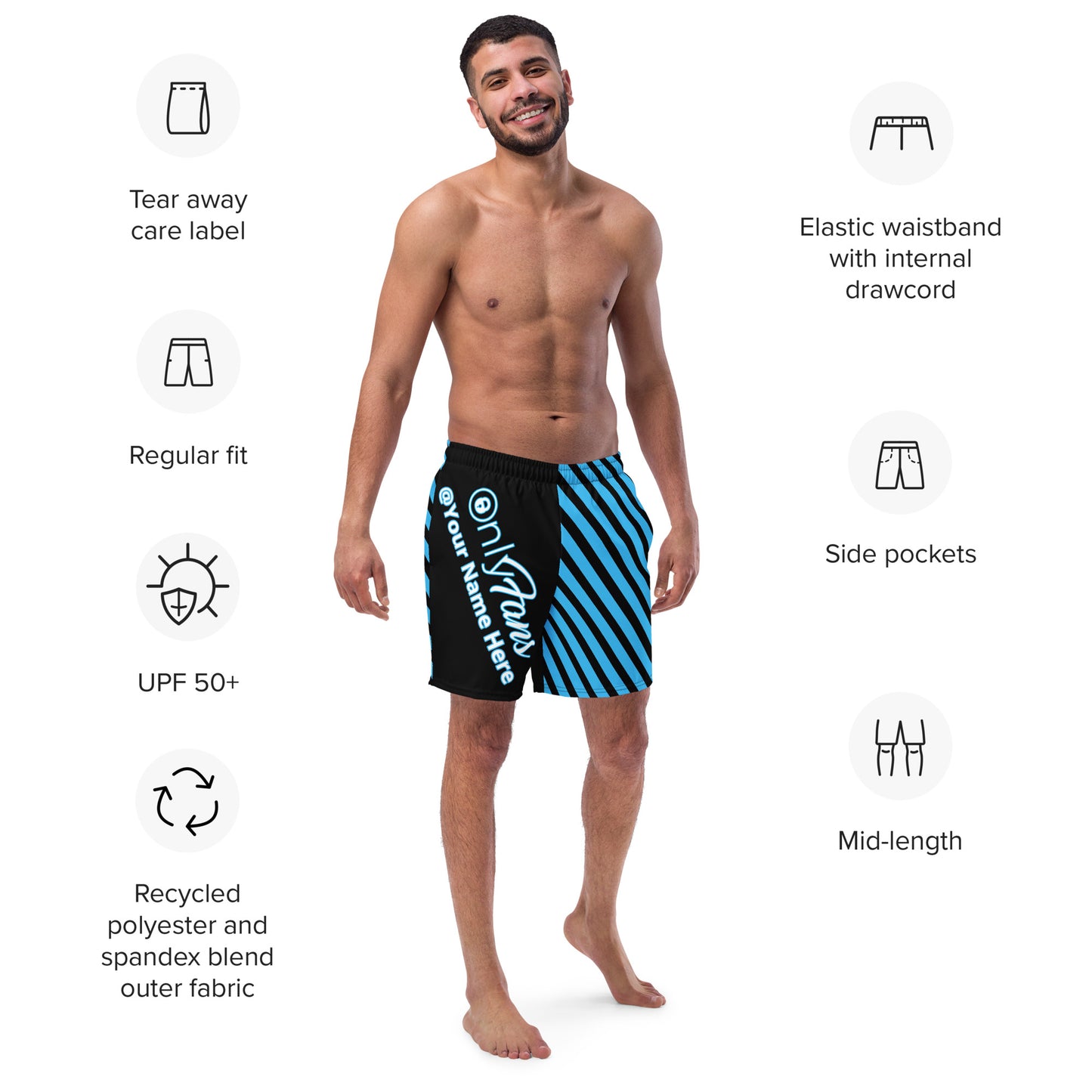 Onlyfans Personalized Custom Name Luxury Eco Men's swim trunks | Swim Shorts | Sexy Beach Attire | Content Creator