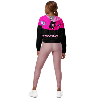 OnlyFans Personalized Custom Women’s Cropped Windbreaker Jacket (Pink/Blk)