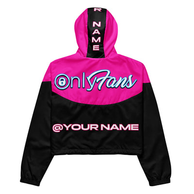 OnlyFans Personalized Custom Women’s Cropped Windbreaker Jacket (Pink/Blk)