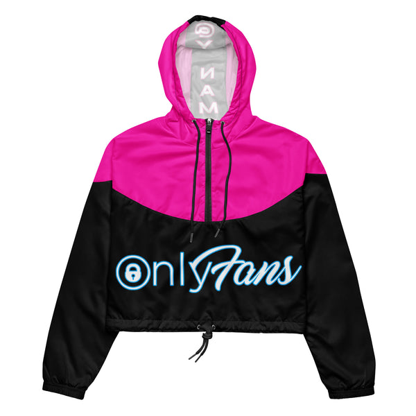 OnlyFans Personalized Custom Women’s Cropped Windbreaker Jacket (Pink/Blk) - Attire T LLC