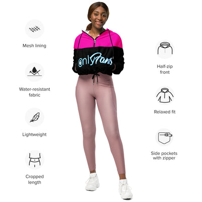 OnlyFans Personalized Custom Women’s Cropped Windbreaker Jacket (Pink/Blk)