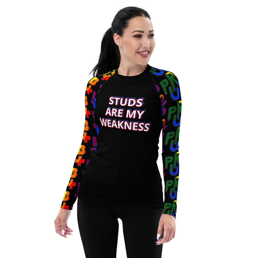 Studs Are My Weakness Women's Rash Guard Lgbt Proud on sleeves - Attire T LLC