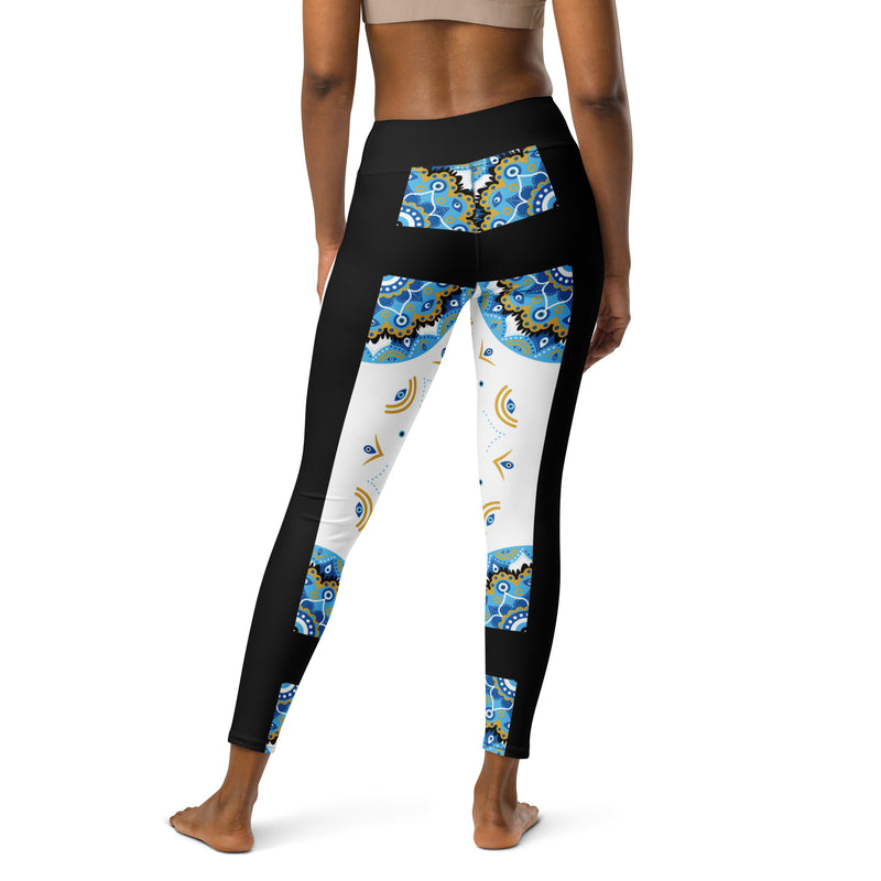 Evil Eye Bohemian Yoga Leggings, Gym, Workout tights, Protection Leggings, Stretch High Waist Leggings