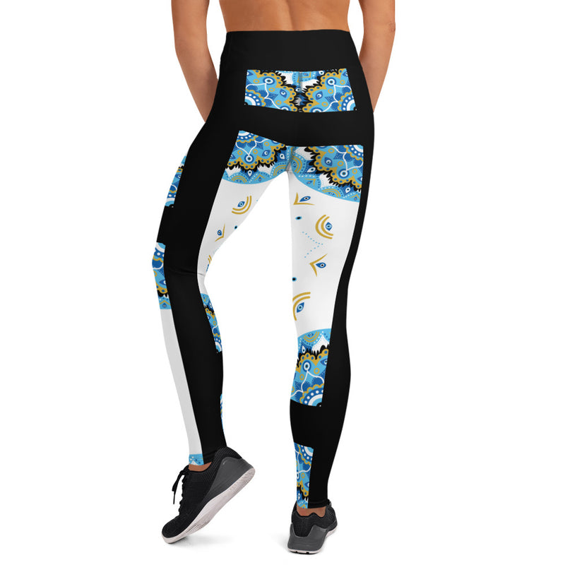 Evil Eye Bohemian Yoga Leggings, Gym, Workout tights, Protection Leggings, Stretch High Waist Leggings