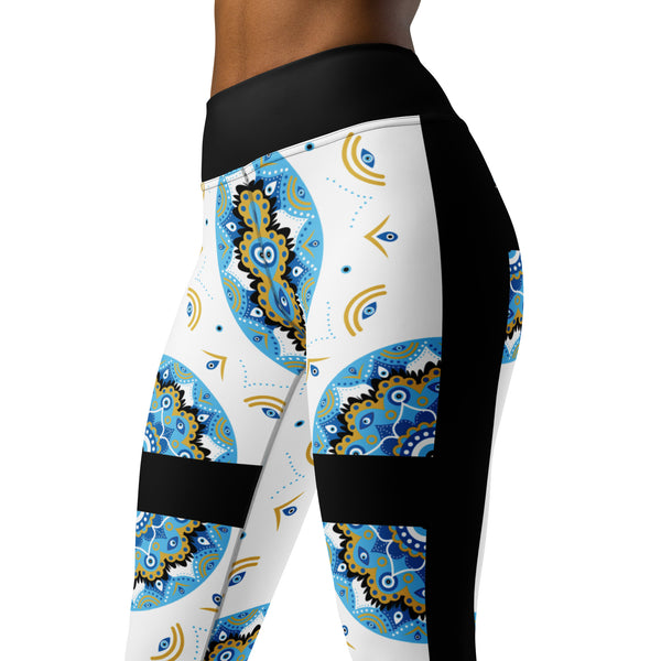 Evil Eye Bohemian Yoga Leggings, Gym, Workout tights, Protection Leggings, Stretch High Waist Leggings