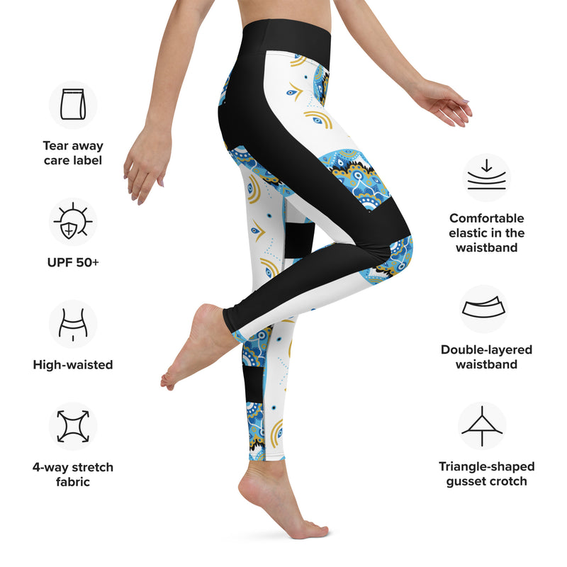 Evil Eye Bohemian Yoga Leggings, Gym, Workout tights, Protection Leggings, Stretch High Waist Leggings