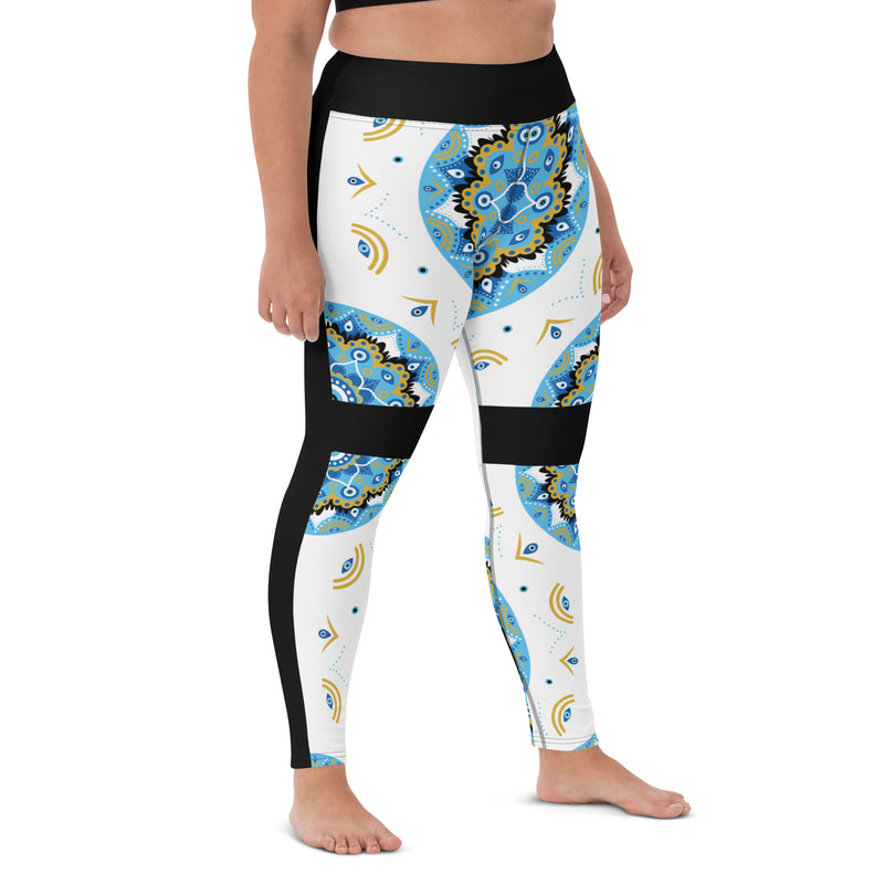 Evil Eye Bohemian Yoga Leggings, Gym, Workout tights, Protection Leggings, Stretch High Waist Leggings