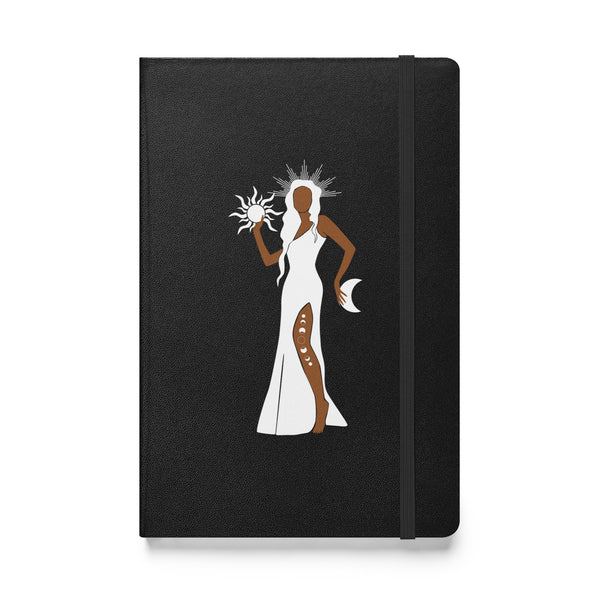 Custom Blank Lined Journal Sun and Moon Brown Skin Goddess Spiritual Hardcover bound notebook