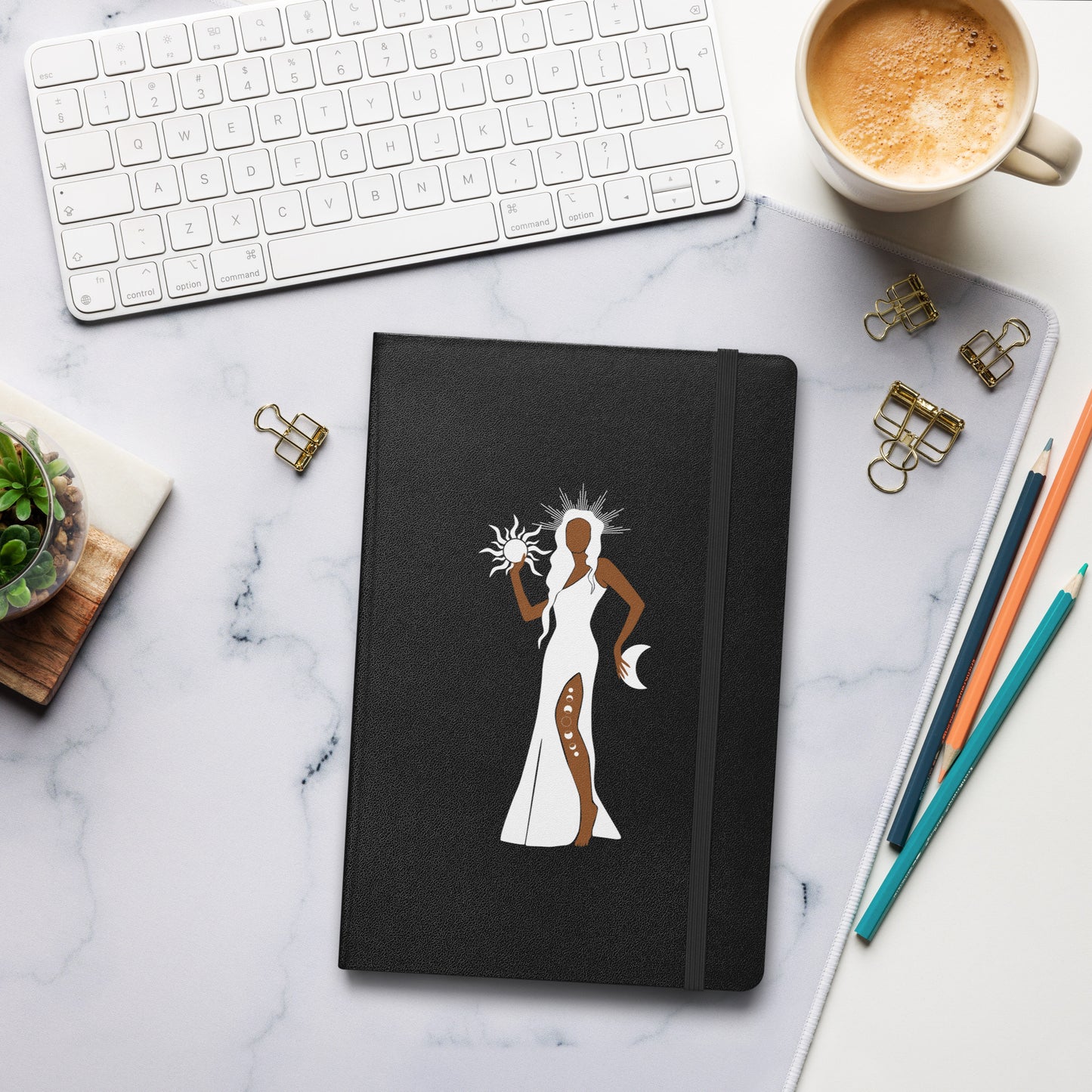 Custom Blank Lined Journal Sun and Moon Brown Skin Goddess Spiritual Hardcover bound notebook