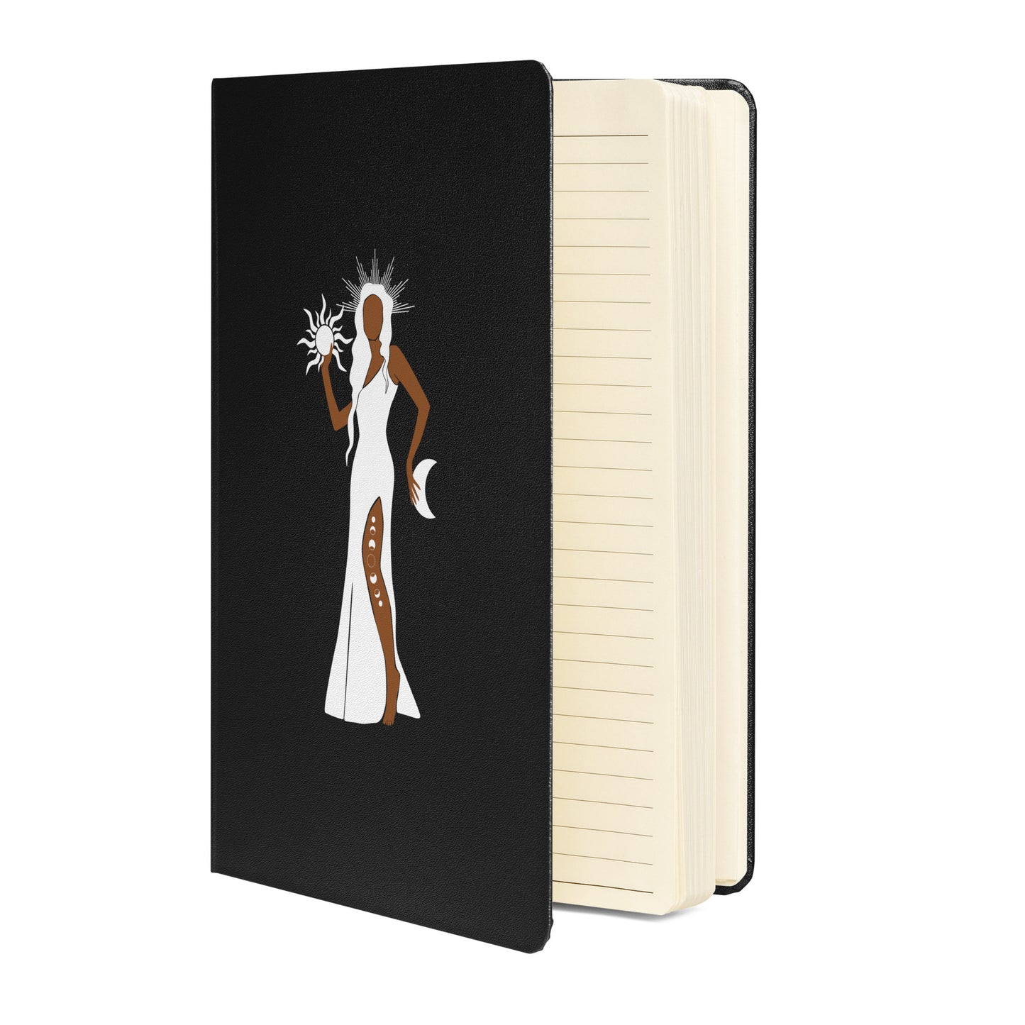 Custom Blank Lined Journal Sun and Moon Brown Skin Goddess Spiritual Hardcover bound notebook