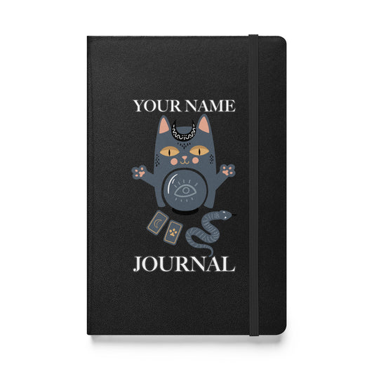 Personalized Custom Name Journal Blank lined Page with a Cute Majick Cat Spiritual on Hardcover bound notebook
