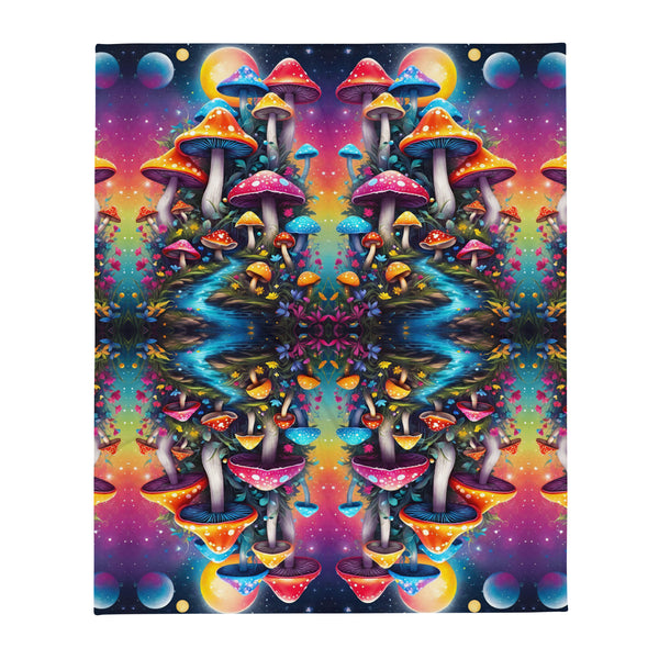 Psychedelic Dreamscape Trippy Shroom Magic Throw Blanket