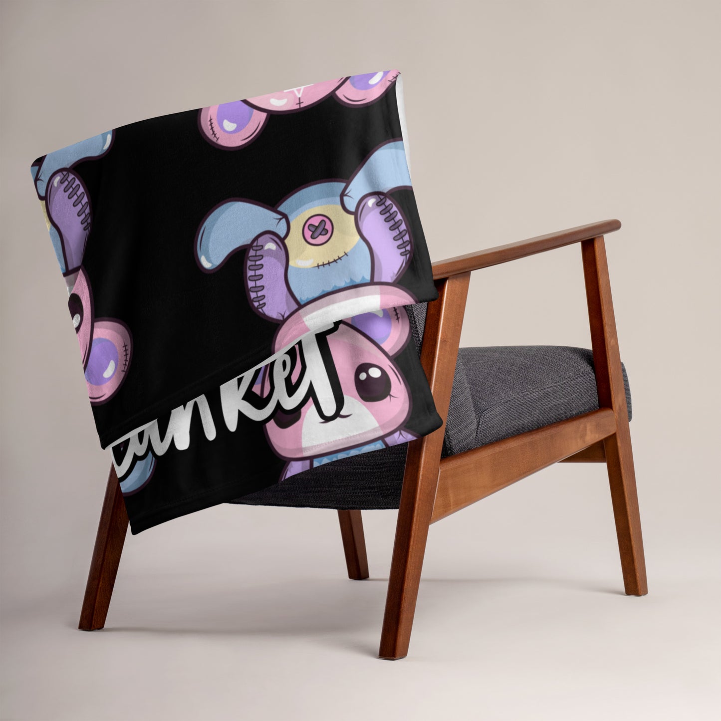 Custom Personalized Custom Name Emo Goth Stitched Teddy Bear Pentagram Throw Blanket