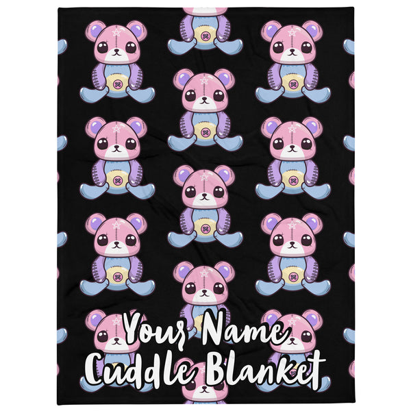 Custom Personalized Custom Name Emo Goth Stitched Teddy Bear Pentagram Throw Blanket