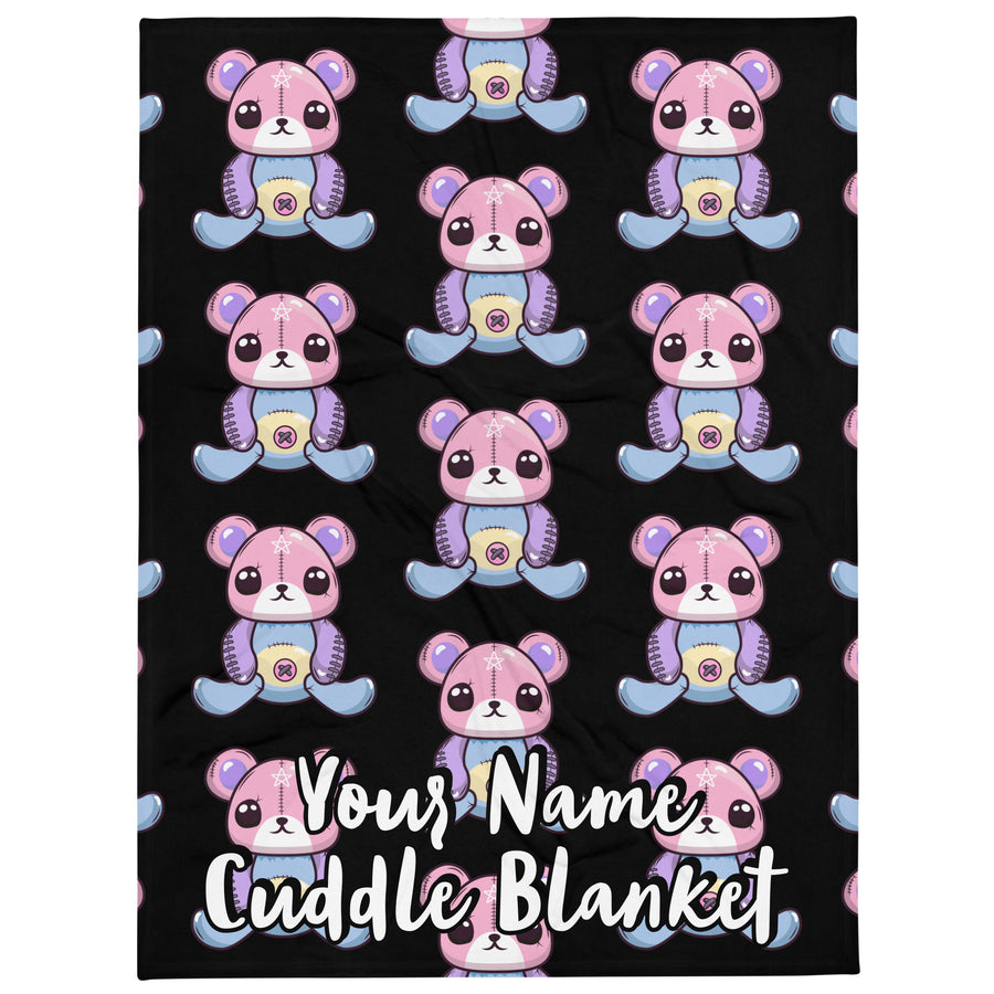 Custom Personalized Custom Name Emo Goth Stitched Teddy Bear Pentagram Throw Blanket