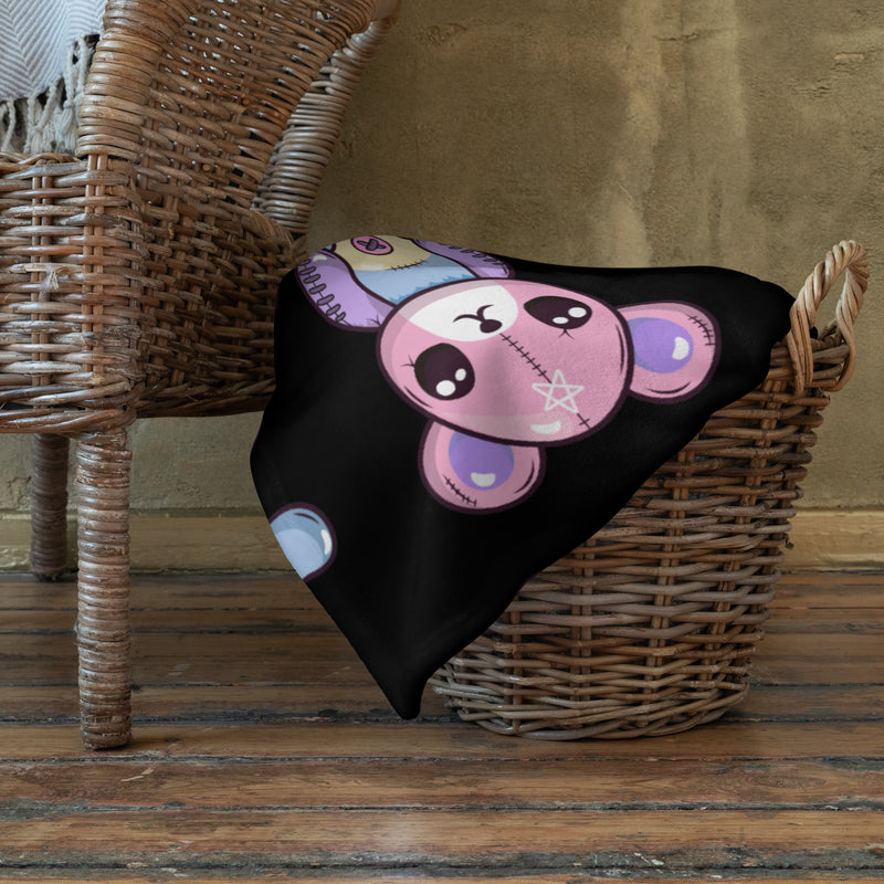 Custom Personalized Custom Name Emo Goth Stitched Teddy Bear Pentagram Throw Blanket