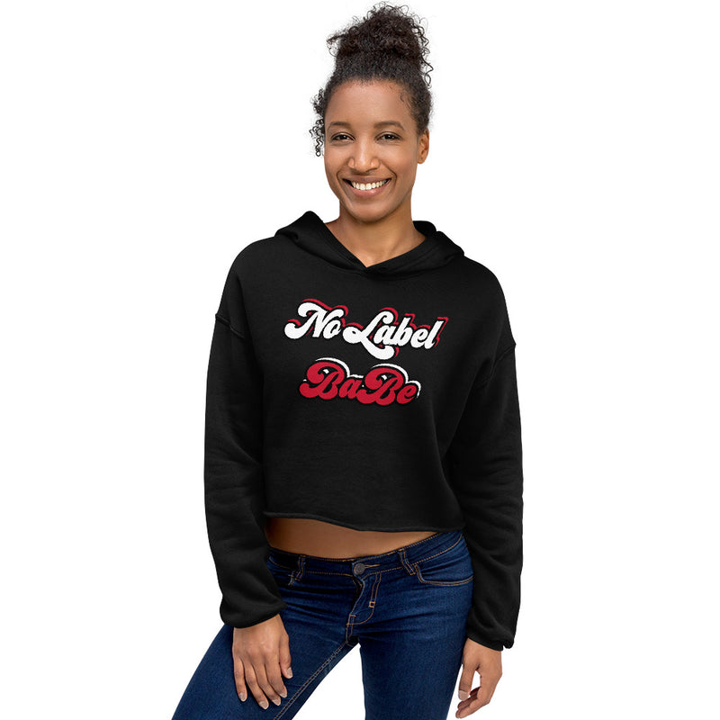 No Label Babe Crop Hoodie (Black with RED) - Attire T LLC