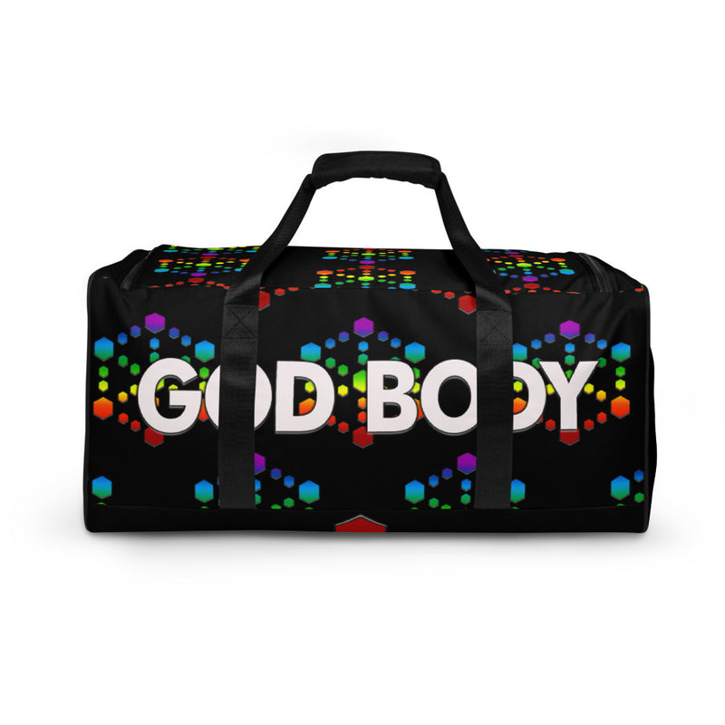 God Body With Sacred Geometry in Chakra colors Custom Duffle bag - Attire T LLC