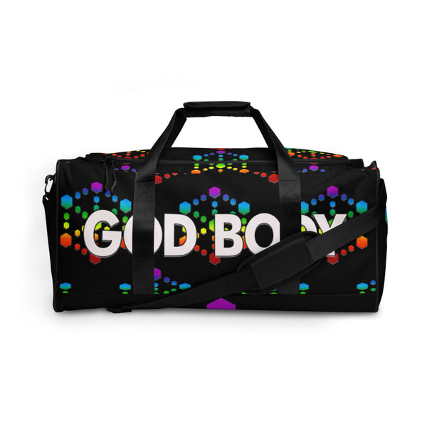 God Body With Sacred Geometry in Chakra colors Custom Duffle bag - Attire T LLC