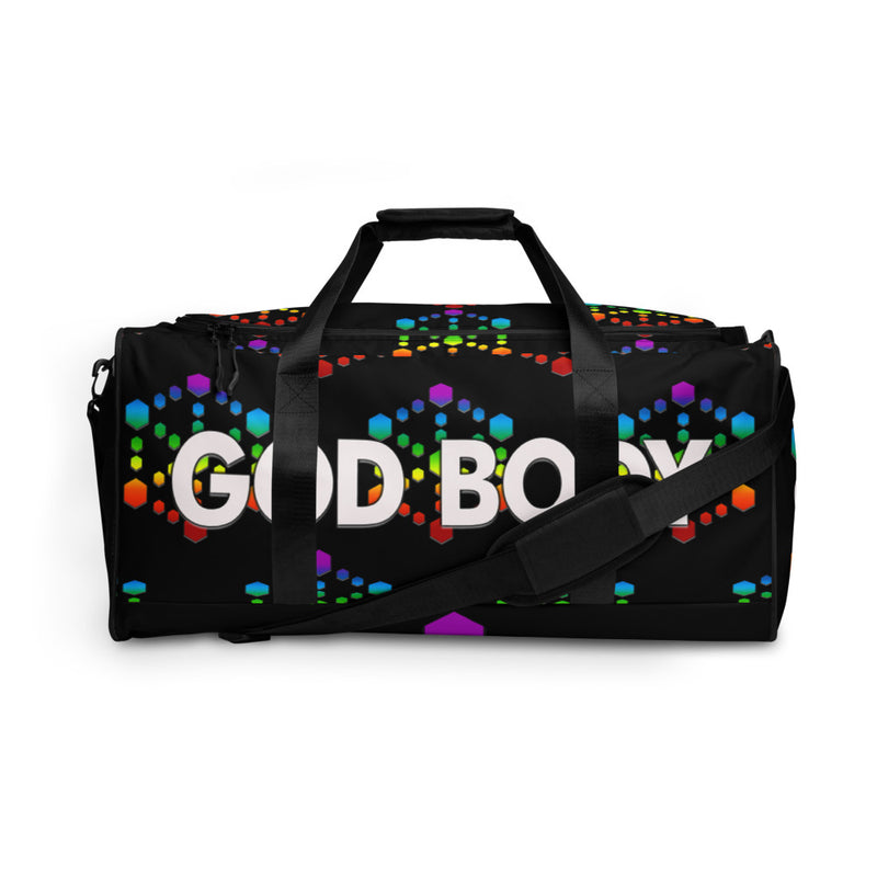 God Body With Sacred Geometry in Chakra colors Custom Duffle bag - Attire T LLC