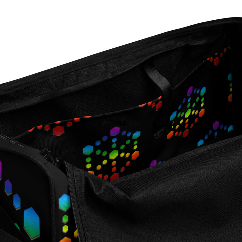 God Body With Sacred Geometry in Chakra colors Custom Duffle bag - Attire T LLC