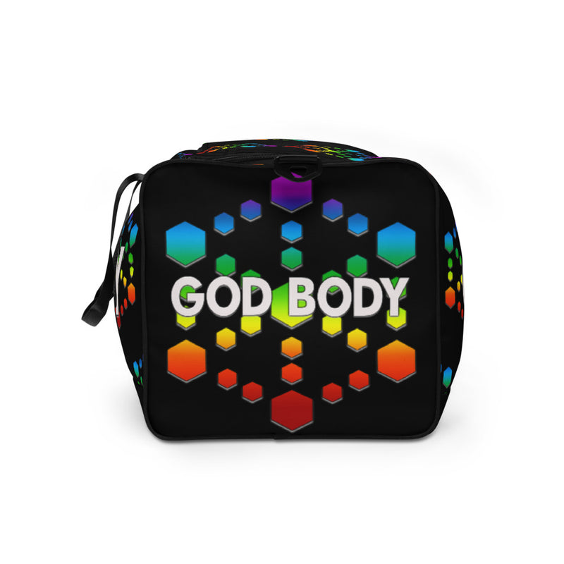 God Body With Sacred Geometry in Chakra colors Custom Duffle bag - Attire T LLC
